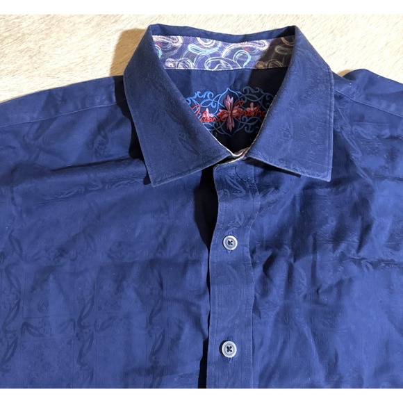 Robert Graham Mens Size XL Blue Paisley Floral Jacquard Flip Cuff Button Up - Picture 5 of 6